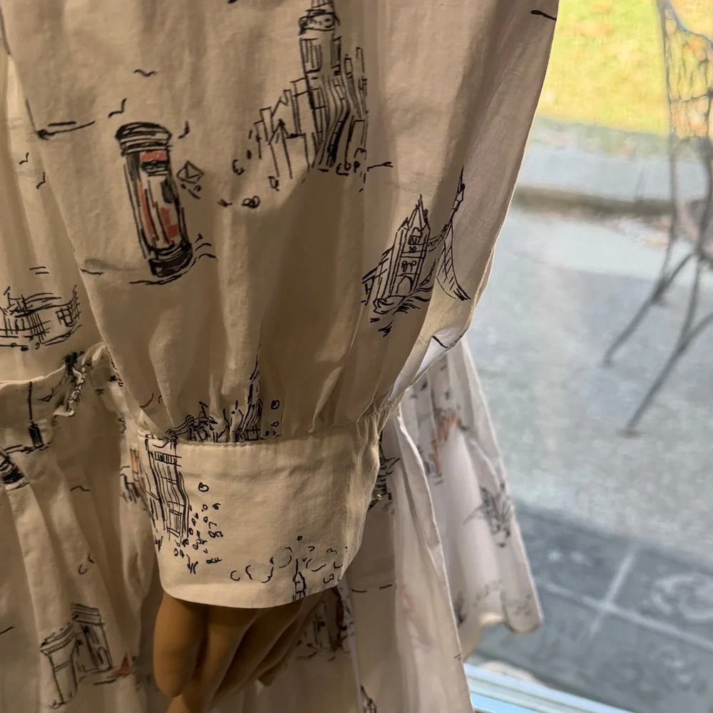 En Saison Travel Print Dress with Puff Sleeves, Tie Waist, Medium - Picture 6 of 13